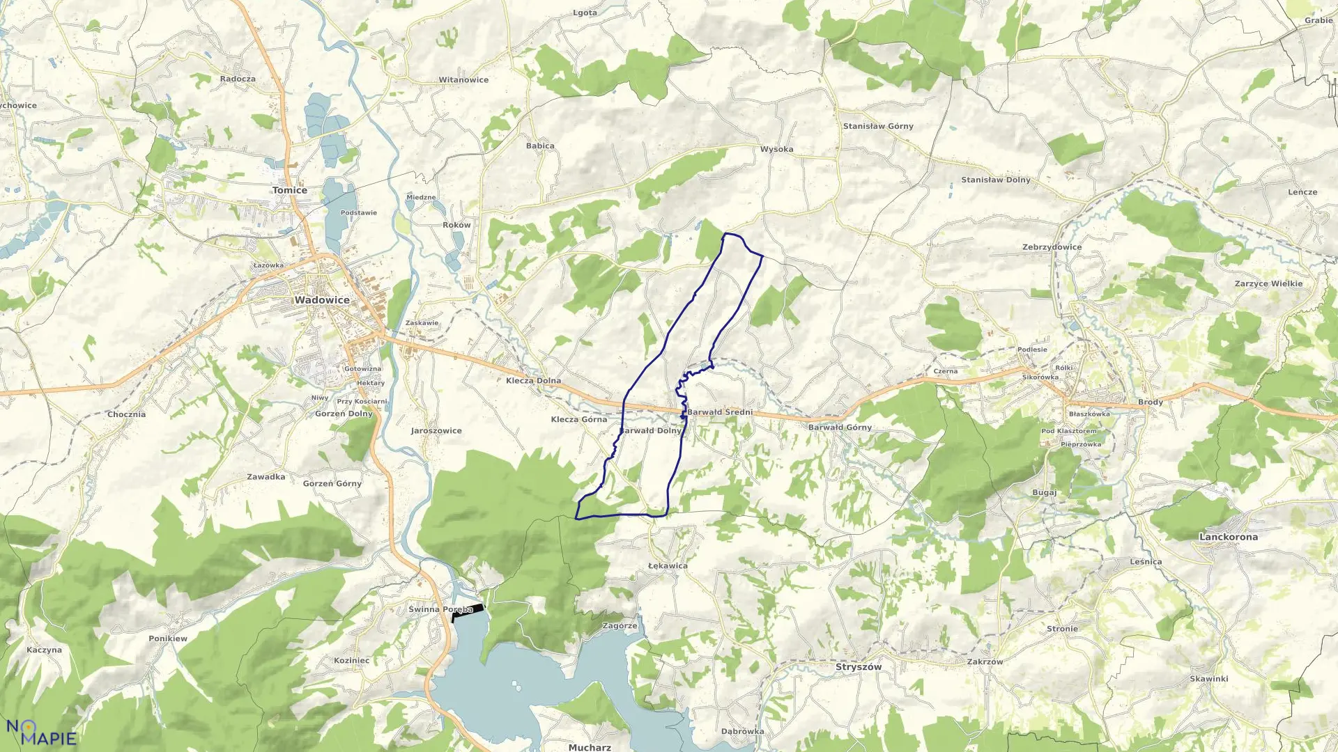 Mapa obrębu BARWAŁD DOLNY w gminie Wadowice