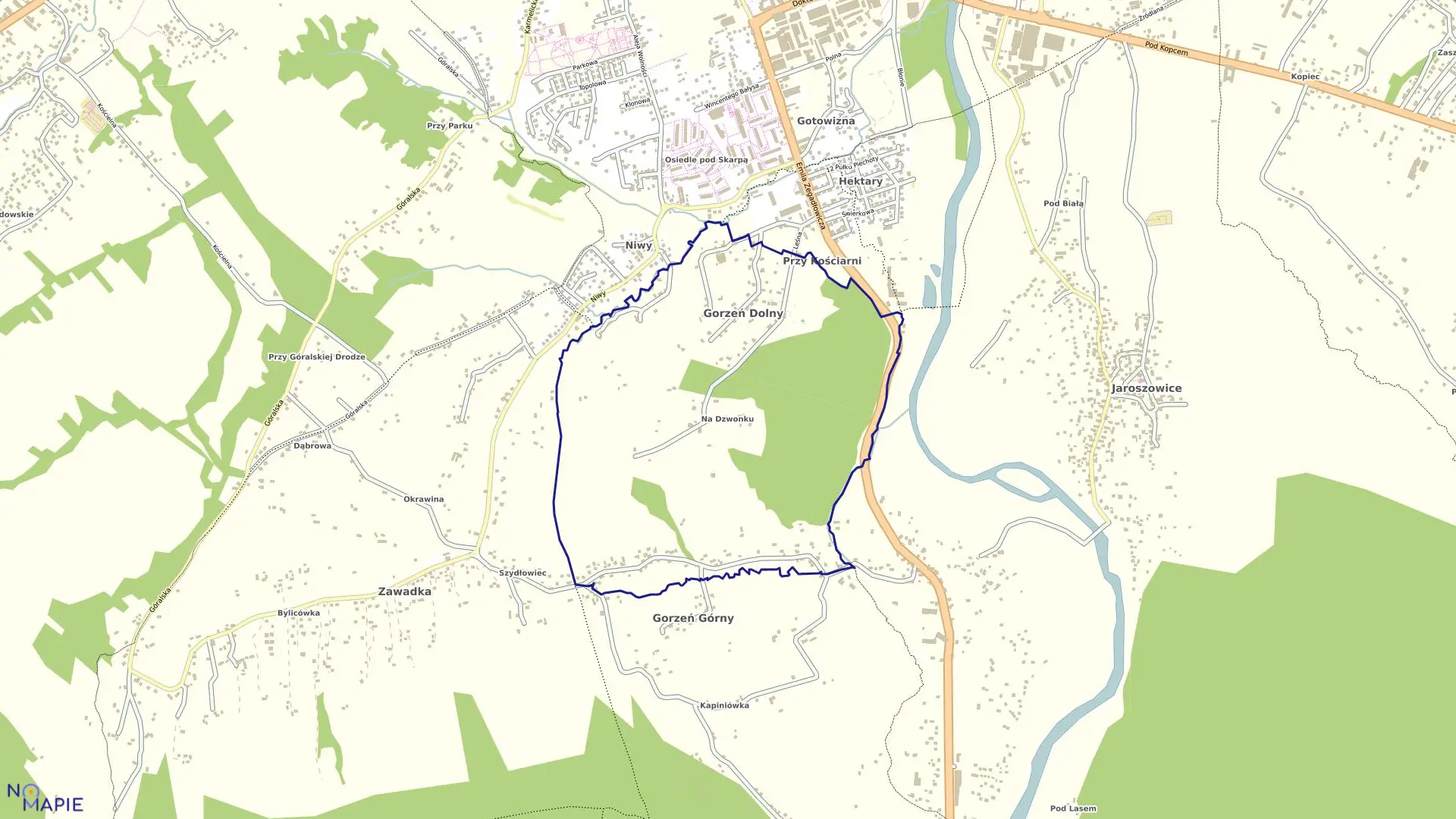 Mapa obrębu GORZEŃ DOLNY w gminie Wadowice