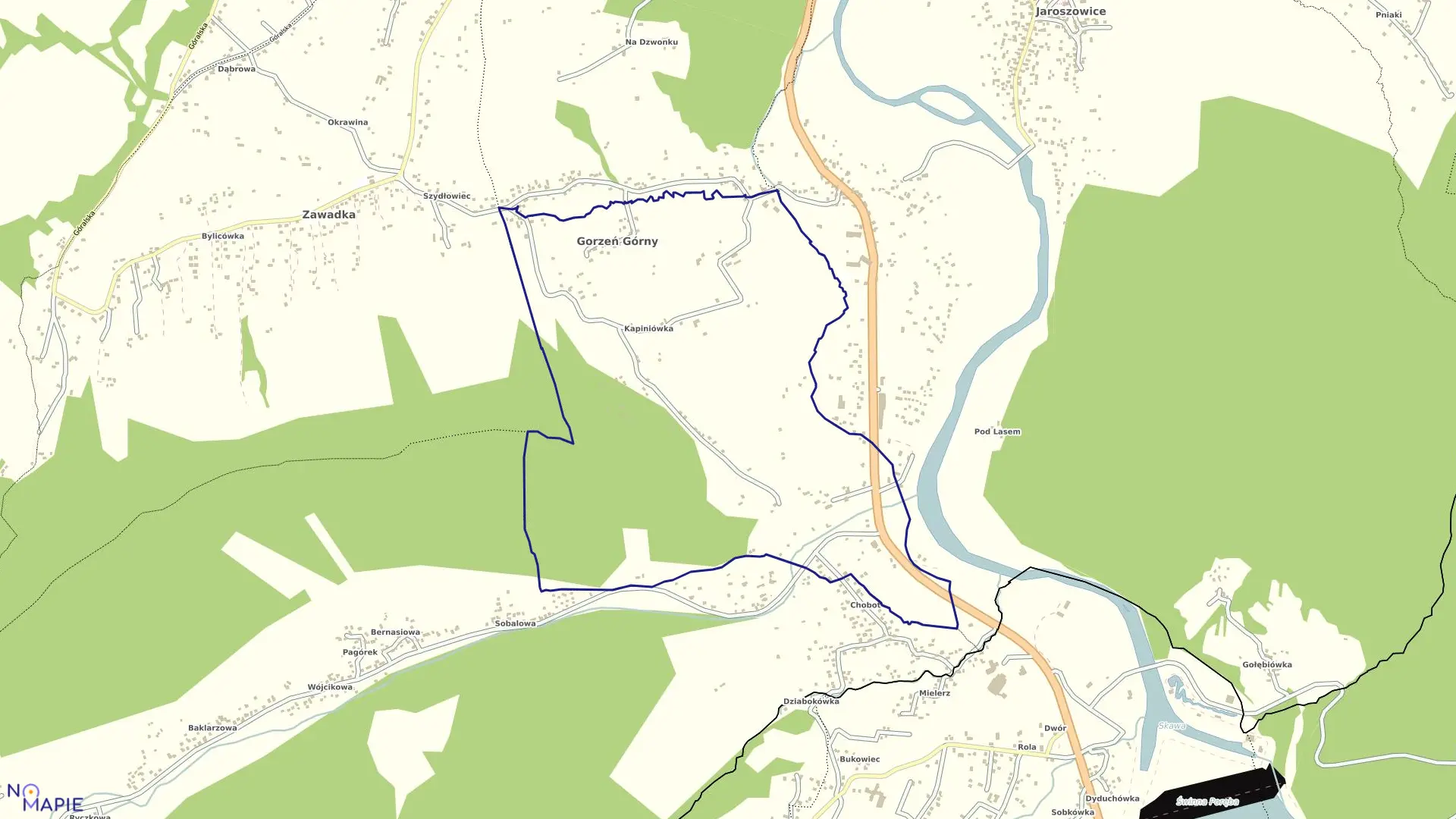Mapa obrębu GORZEŃ GÓRNY w gminie Wadowice