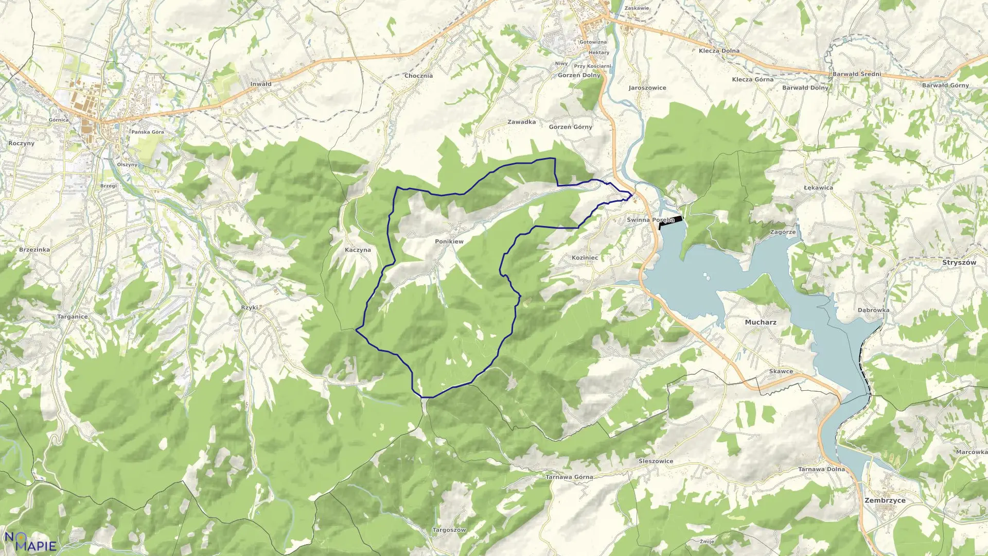 Mapa obrębu PONIKIEW w gminie Wadowice