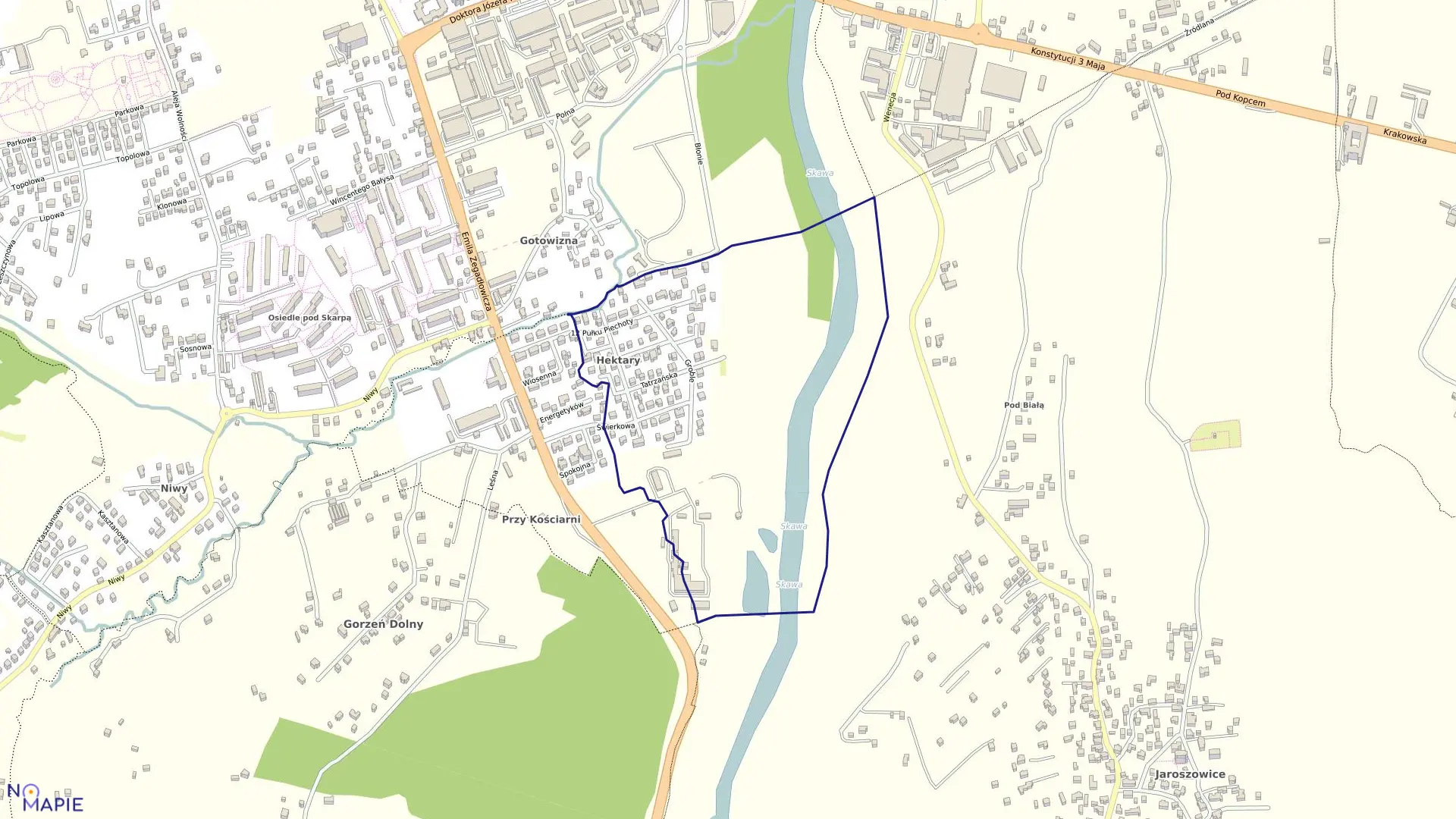 Mapa obrębu WADOWICE-Jaroszow. w gminie Wadowice