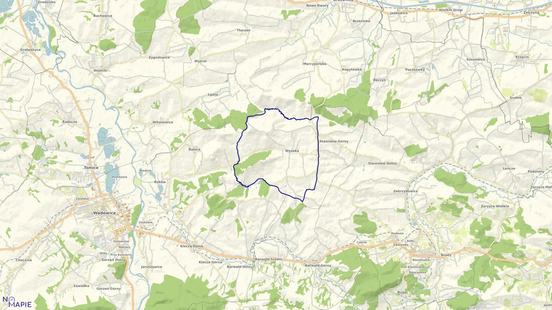 Mapa obrębu WYSOKA w gminie Wadowice